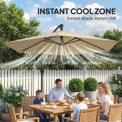 9.7 ft Offset Patio Umbrella, Water/Sand Fillable Weights, Khaki Offset Cantilever Umbrellas at Gallery Canada