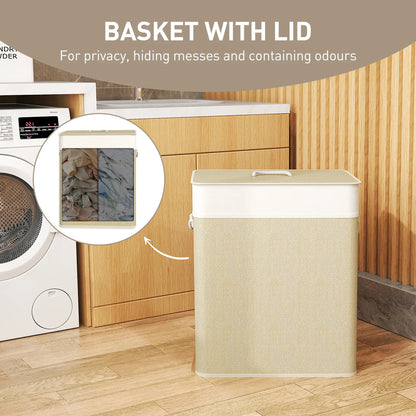Double Laundry Basket with Lid, 100L Bamboo Hamper, Natural Clothing Storage at Gallery Canada
