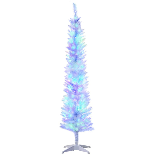 6' Pencil Artificial Christmas Tree, Colourful LED Lights, White Pencil Christmas Trees White at Gallery Canada