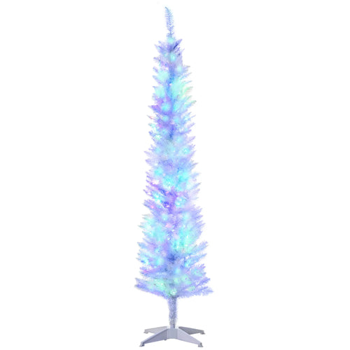 6' Pencil Artificial Christmas Tree, Colourful LED Lights, White