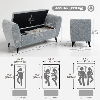 Upholstered Storage Bench with Arms, Modern Ottoman, Grey Storage Ottomans & Benches at Gallery Canada