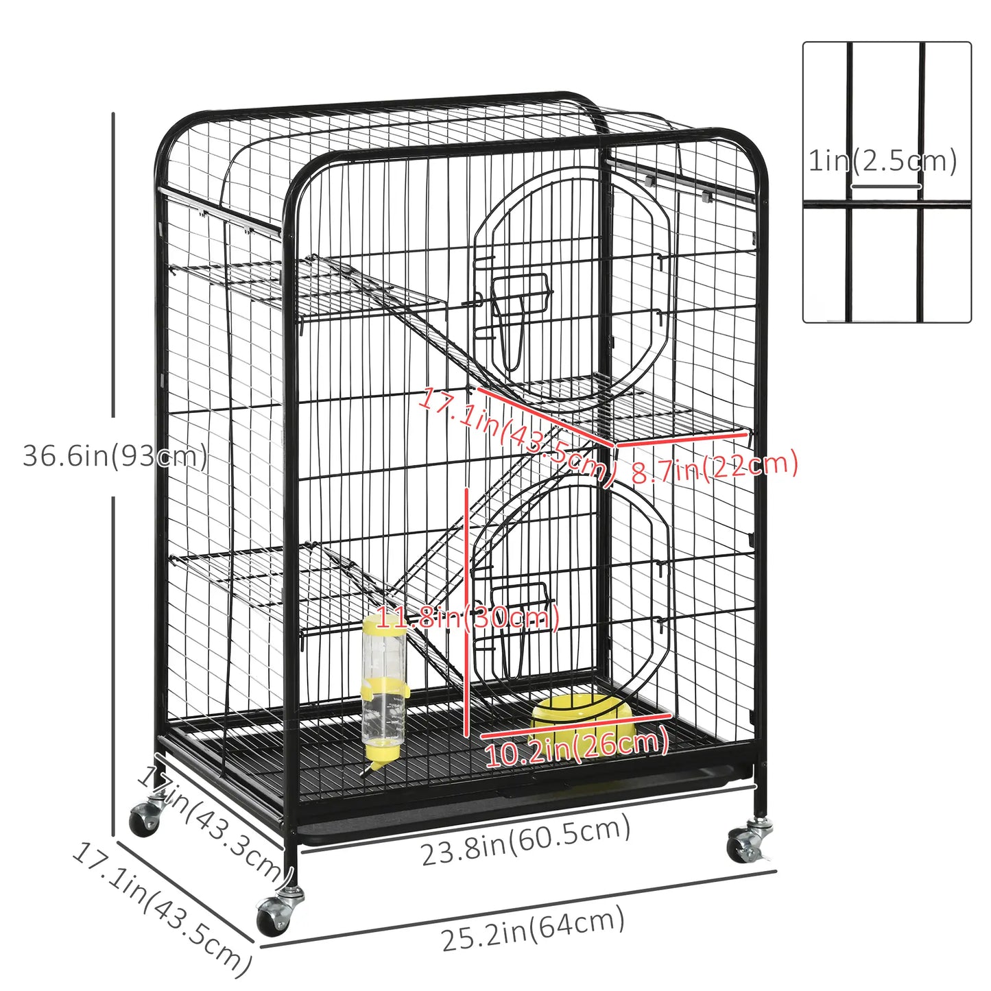 36.6" Rolling Small Animal Cage, Rabbit Ferret Playpen, Black Houses & Habitats at Gallery Canada