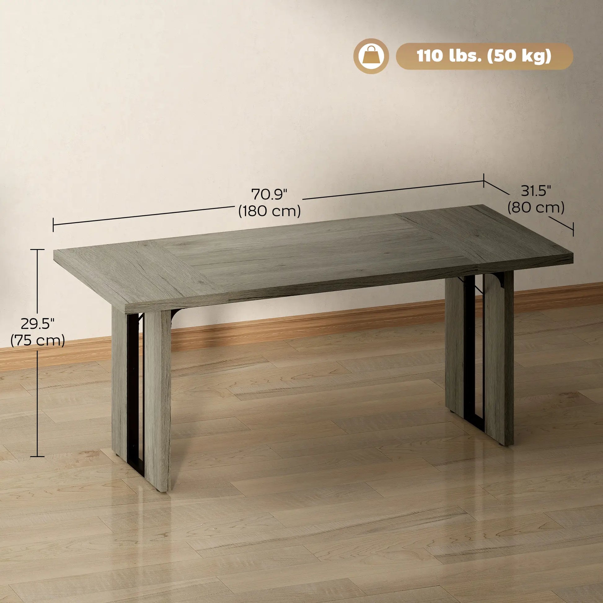 Industrial Kitchen Table, 71" Rectangular, Grey Wood Finish, Grey Dining Tables at Gallery Canada