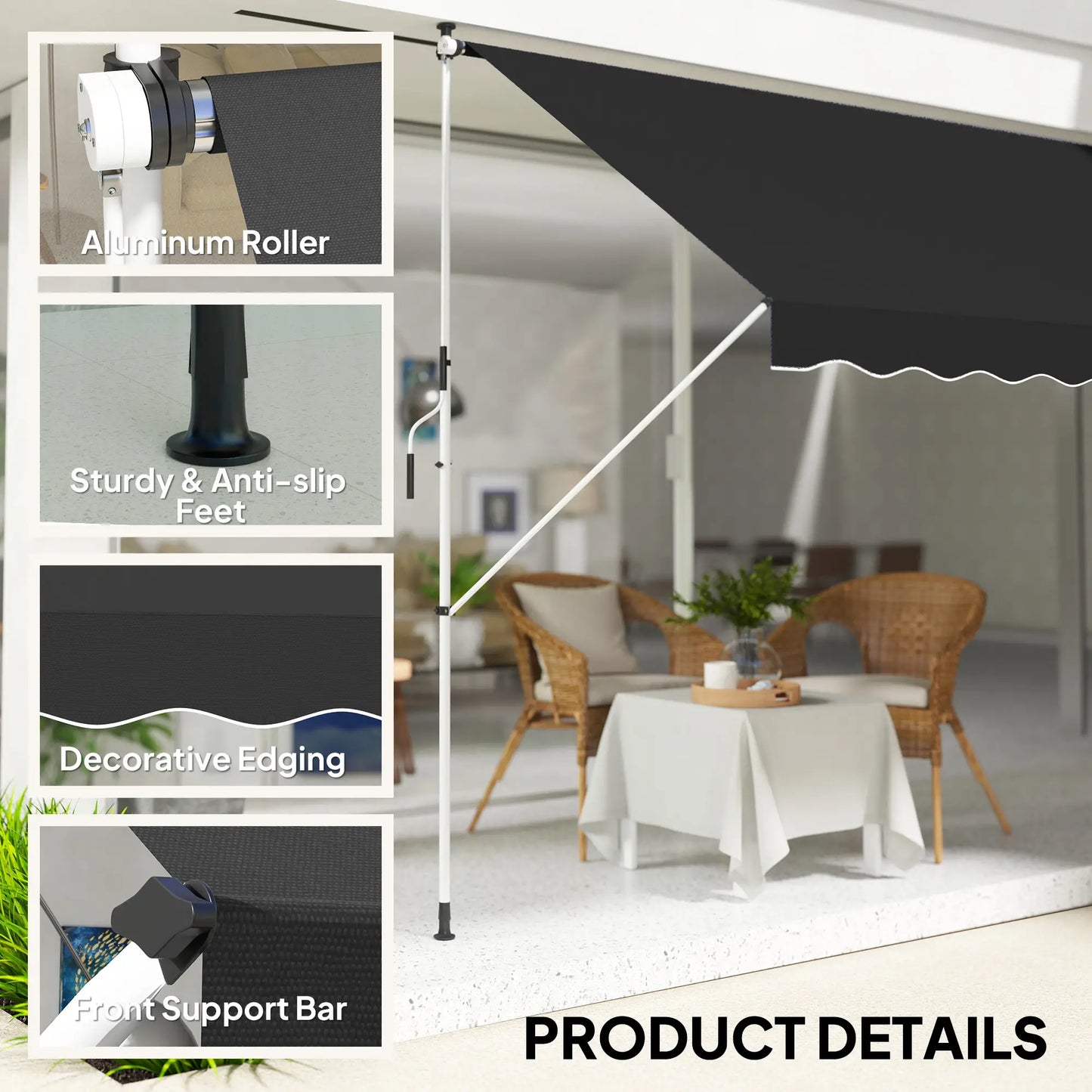 10x5ft Manual Retractable Awning, For Window Door Porch, Black Deck Awnings at Gallery Canada