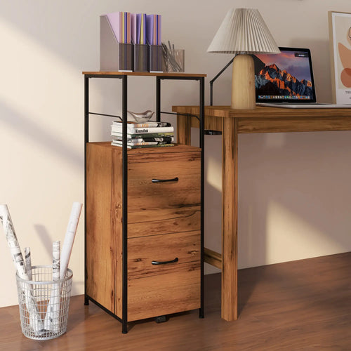 Vertical Filing Cabinet, 2 Drawers, Hanging Bars, Letter and A4 Size, Rustic Brown
