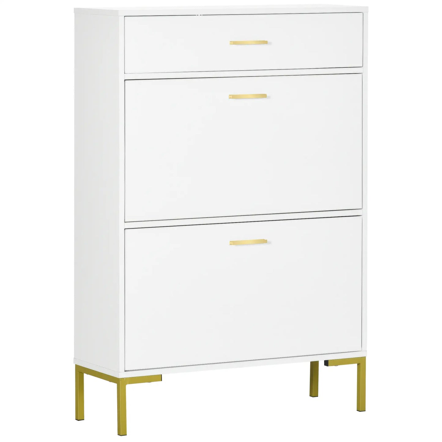 Modern Shoe Cabinet, 12 Pair Organizer, 2 Flip Doors, Adjustable Shelf, White Shoe Storage Cabinets & Racks White, Gold at Gallery Canada