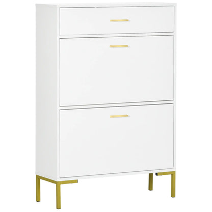Modern Shoe Cabinet, 12 Pair Organizer, 2 Flip Doors, Adjustable Shelf, White Shoe Storage Cabinets & Racks White, Gold at Gallery Canada