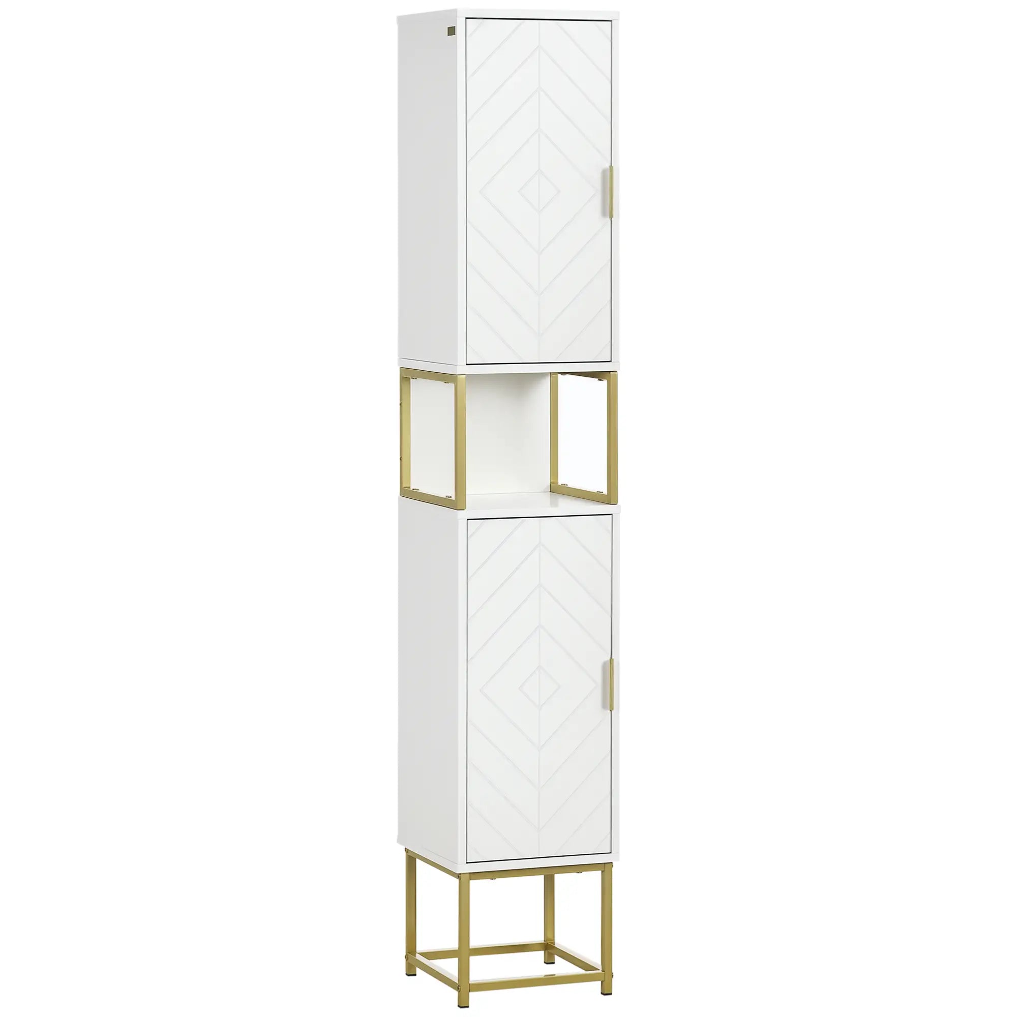 Tall Bathroom Storage Cabinet, Narrow with Adjustable Shelf, White Bathroom Cabinets White, Gold at Gallery Canada