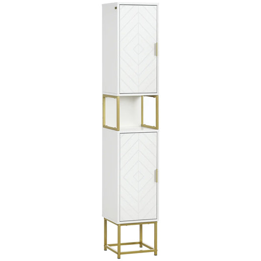 Tall Bathroom Storage Cabinet, Narrow with Adjustable Shelf, White Bathroom Cabinets White, Gold at Gallery Canada
