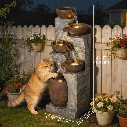 5-Tier Outdoor Water Fountain, Cascading Rock Waterfall, Grey Rustic Brown Water Fountains at Gallery Canada