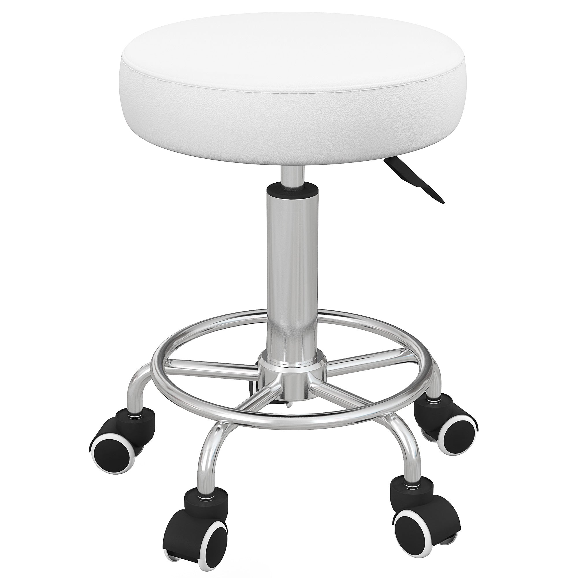 Salon Stool with Adjustable Height, PU Leather Barber Rolling Massage Tattoo Chair for Bar Beauty SPA, White - Gallery Canada