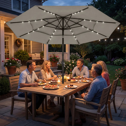9.3 ft Outdoor Patio Umbrella, Solar LED Lights, Cover, Grey Sun Umbrellas at Gallery Canada