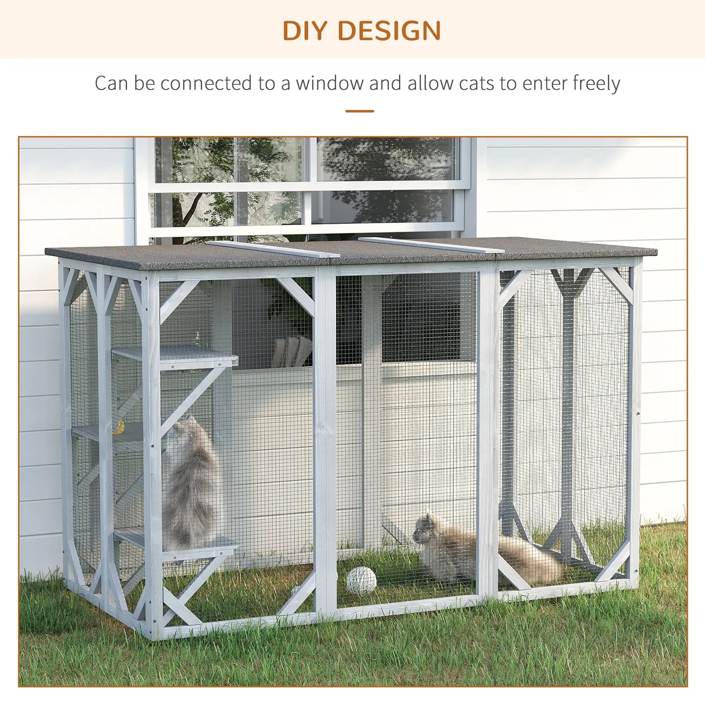 44.1" H Cat Cage, Indoor Outdoor Wooden Pet House, Small Animal Hutch, Grey Outdoor Cat Enclosures at Gallery Canada