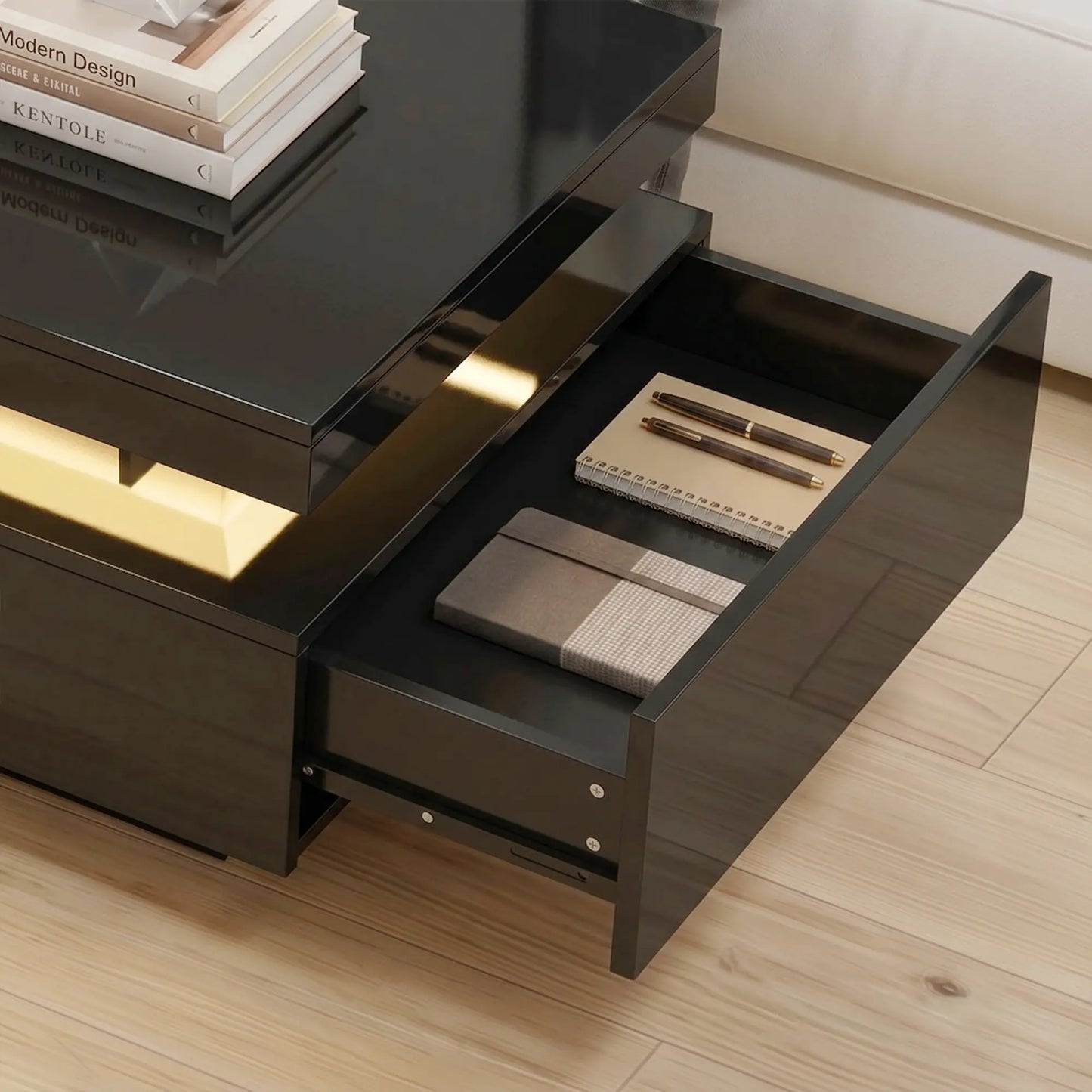 2-Tier LED Coffee Table With Storage, Black Coffee Tables at Gallery Canada