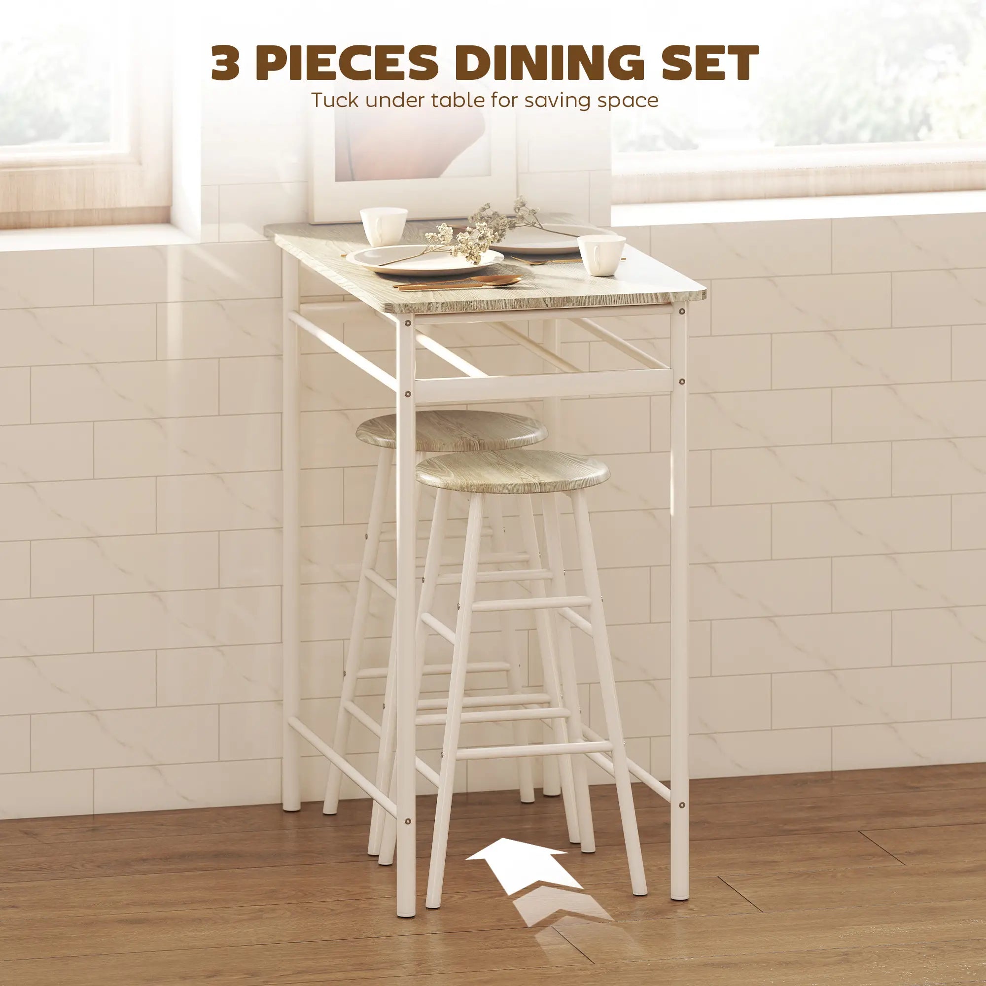3-Piece Counter Height Bar Table Set, 1 Table 2 Stools, White Oak, White Bar Sets at Gallery Canada