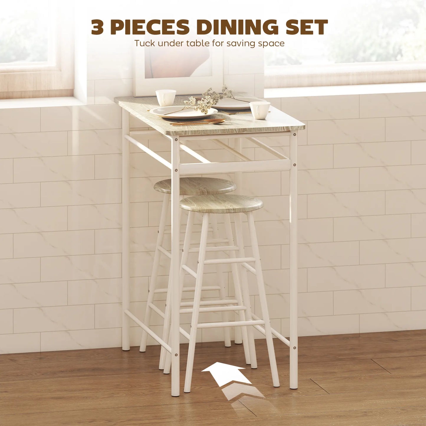3-Piece Counter Height Bar Table Set, 1 Table 2 Stools, White Oak, White Bar Sets at Gallery Canada