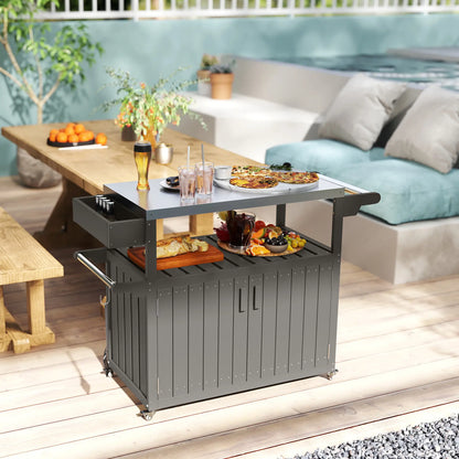 Outdoor Bar Cart With Storage Cabinet, Stainless Steel Table Top, Wheeled HDPE Kitchen Island Outdoor Grill Carts at Gallery Canada