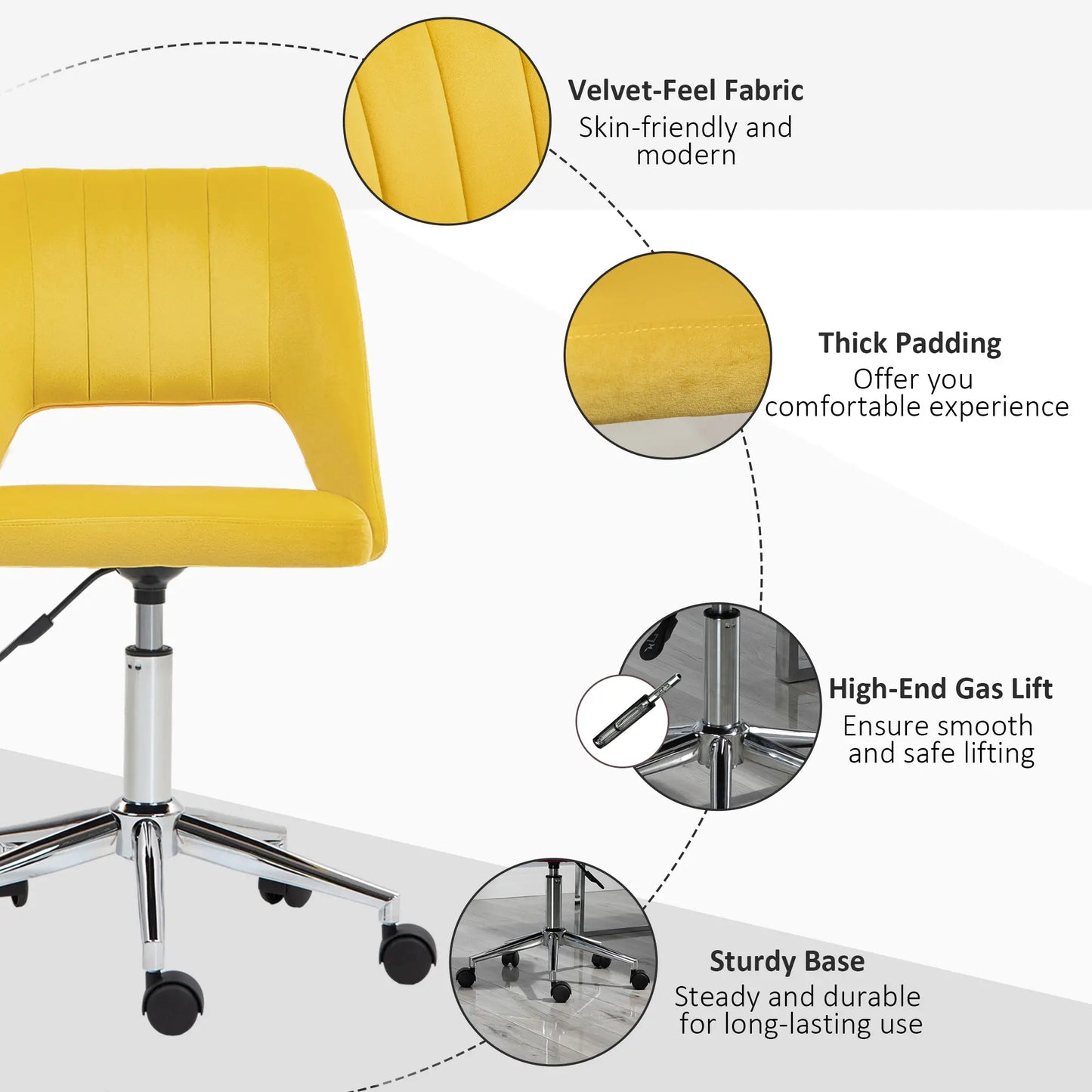 Mid Back Office Chair, Velvet Fabric, Swivel Scallop Shape, Yellow Office Chairs at Gallery Canada