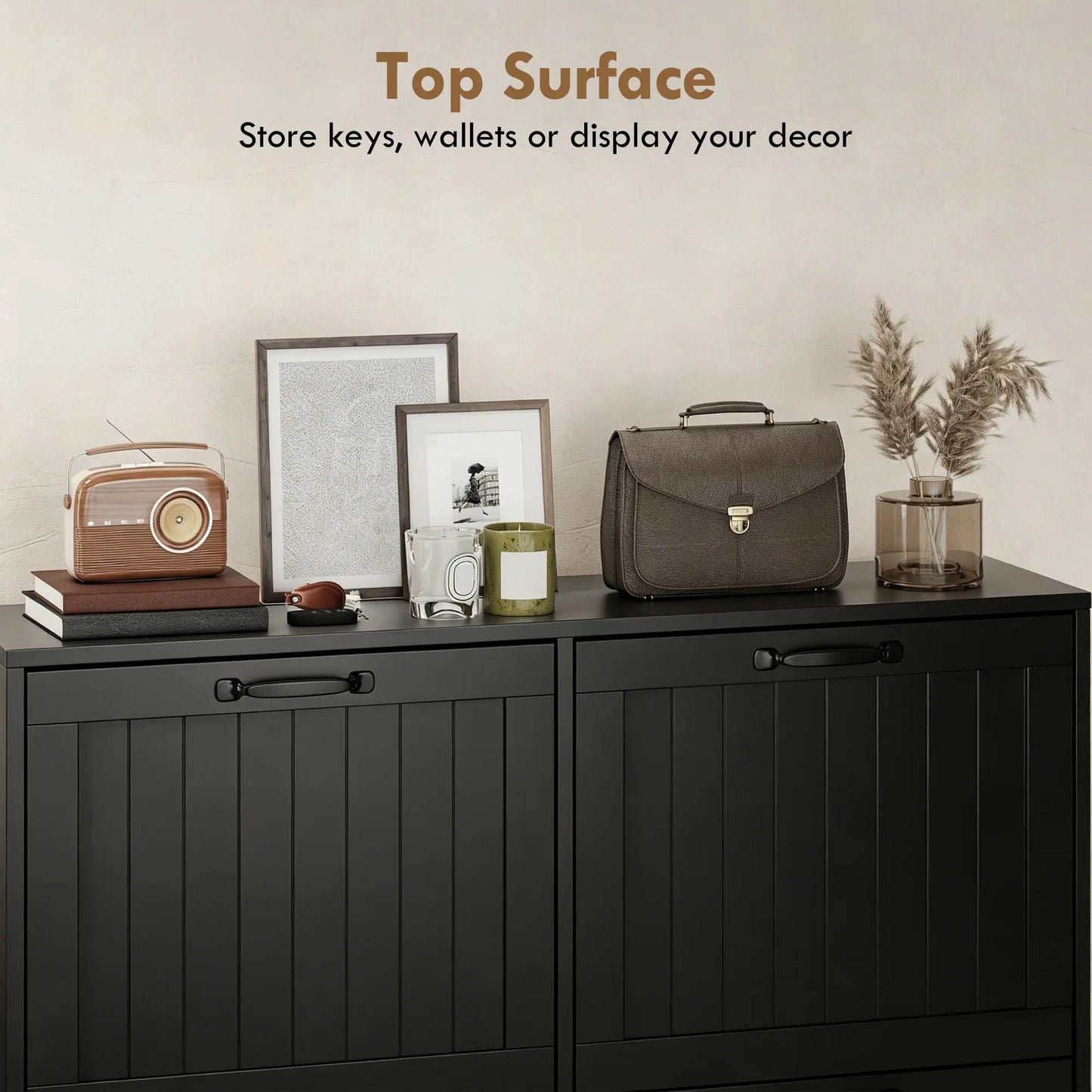 Shoe Cabinet with 4 Flip Drawers, Freestanding Narrow Shoe Storage Cabinet with Adjustable Shelves, Open Back, Black