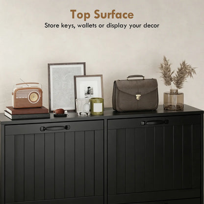 Shoe Cabinet with 4 Flip Drawers, Freestanding Narrow Shoe Storage Cabinet with Adjustable Shelves, Open Back, Black