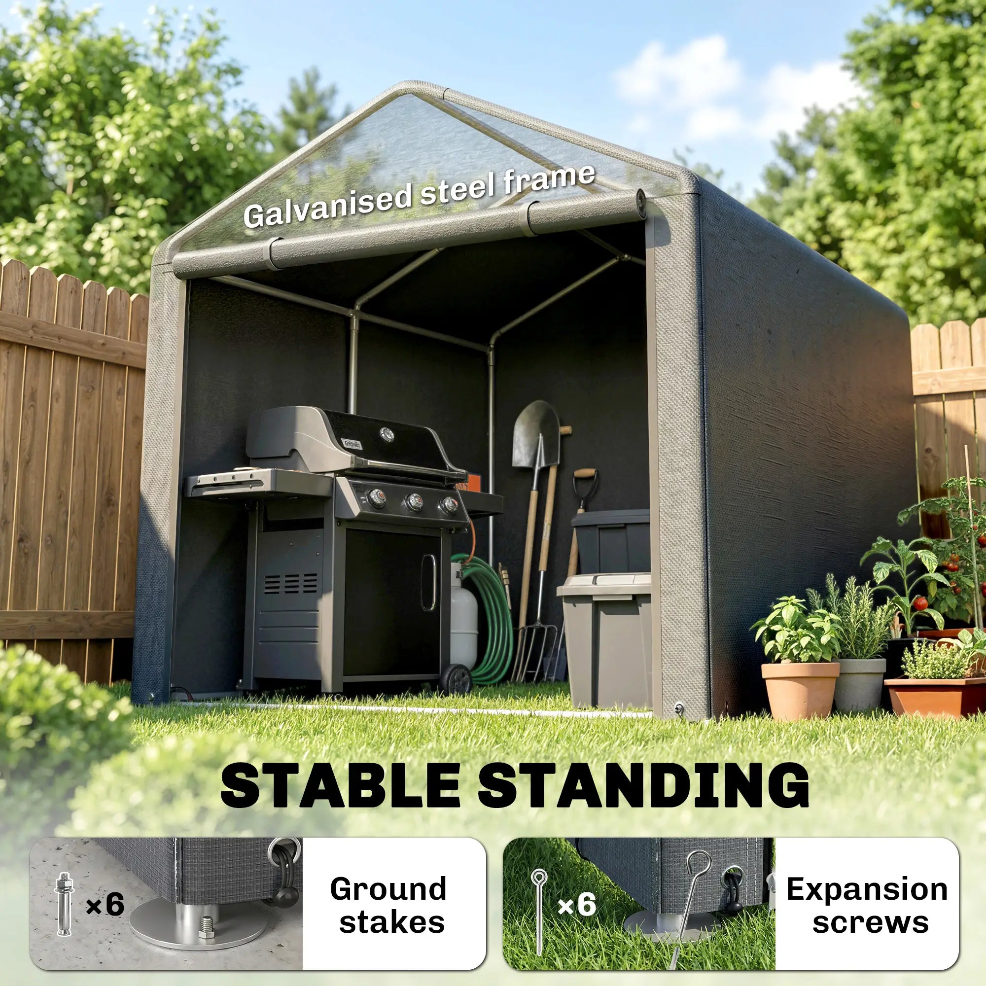Portable Bicycle Shed, Galvanised Steel Frame, Large Door, Waterproof, Dark Grey Sheds at Gallery Canada