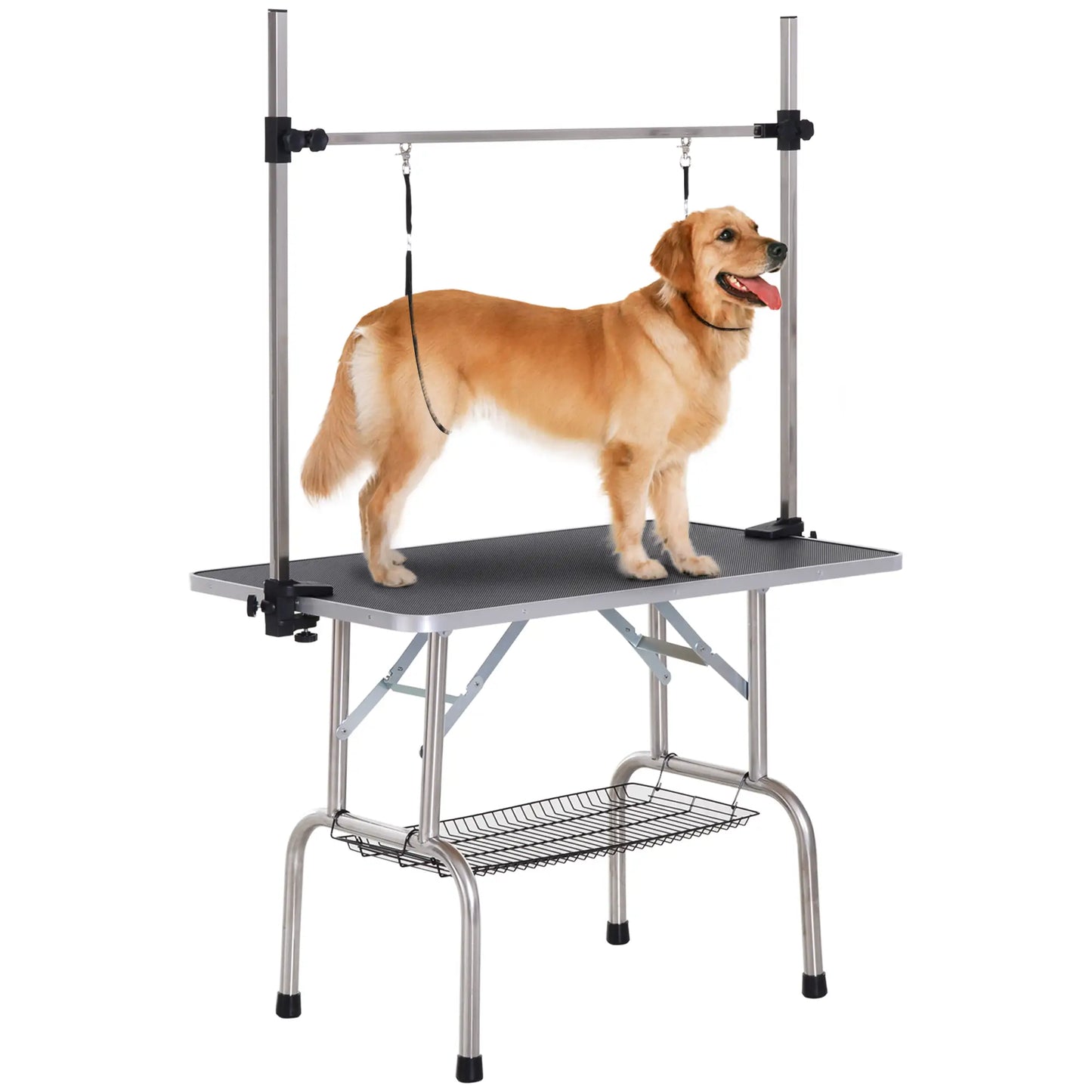 Adjustable Dog Grooming Table, 2 Safety Slings, Storage Basket, Black Dog Grooming Tables Black at Gallery Canada