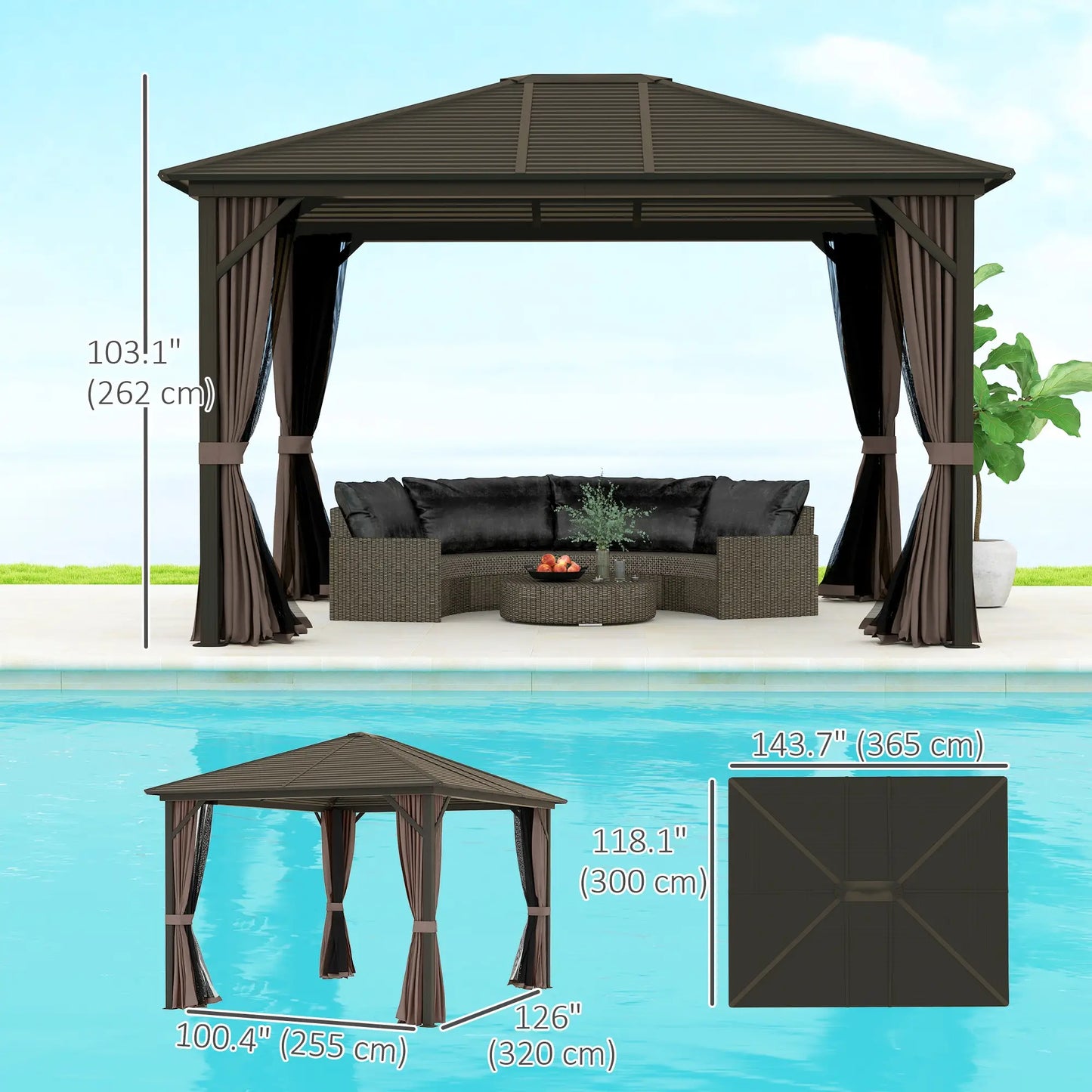 10' x 12' Hardtop Gazebo, Aluminum Frame, Coffee Gazebos at Gallery Canada