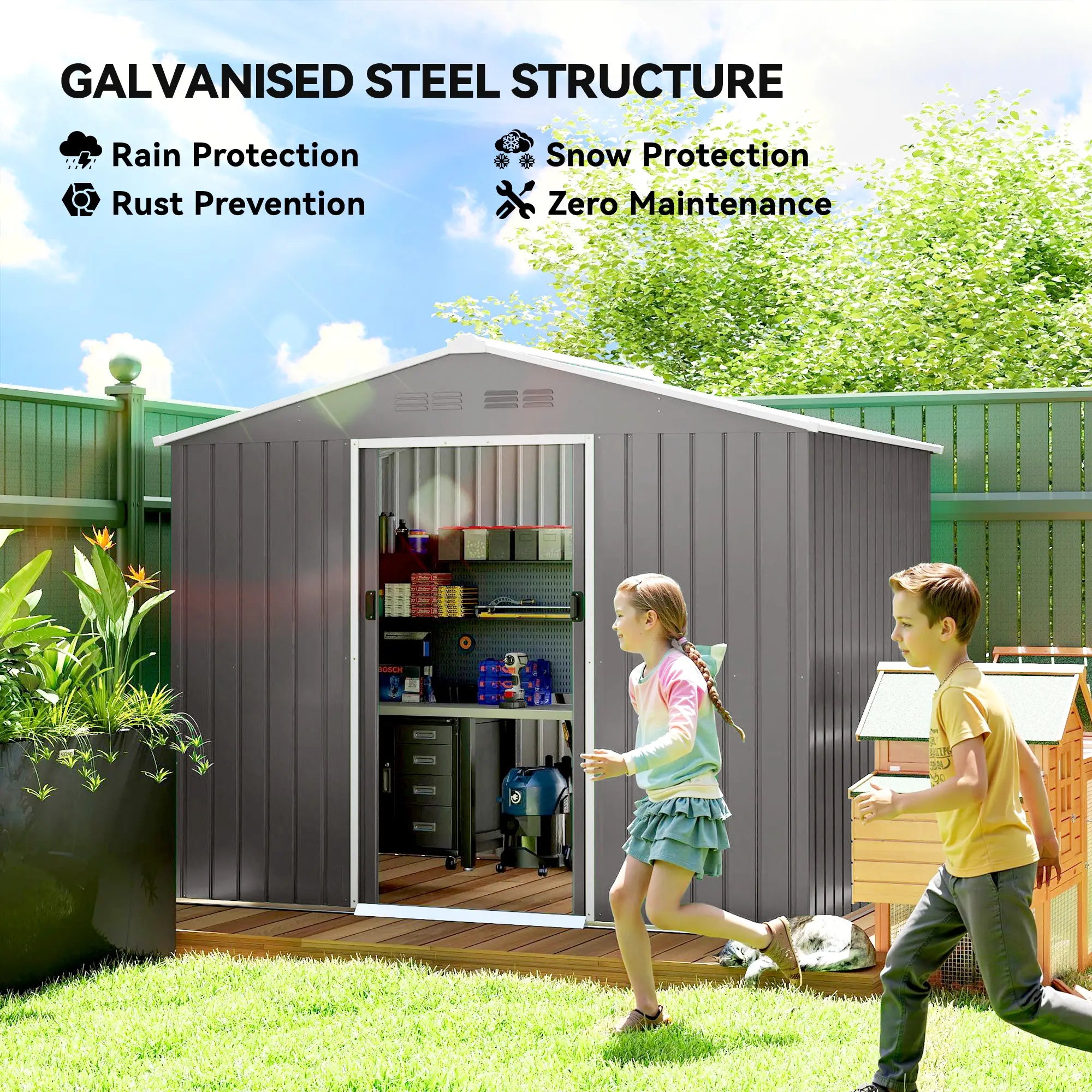 8' x 6' Metal Outdoor Storage Shed, Lockable Sliding Doors, Light Grey Sheds at Gallery Canada