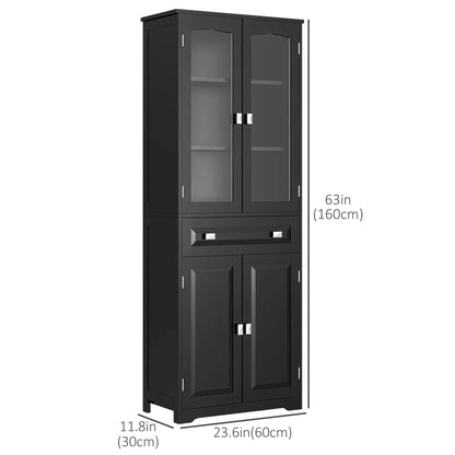 63" 4-Door Kitchen Pantry Cabinet, Adjustable Shelves, Black Kitchen Pantry Cabinets at Gallery Canada