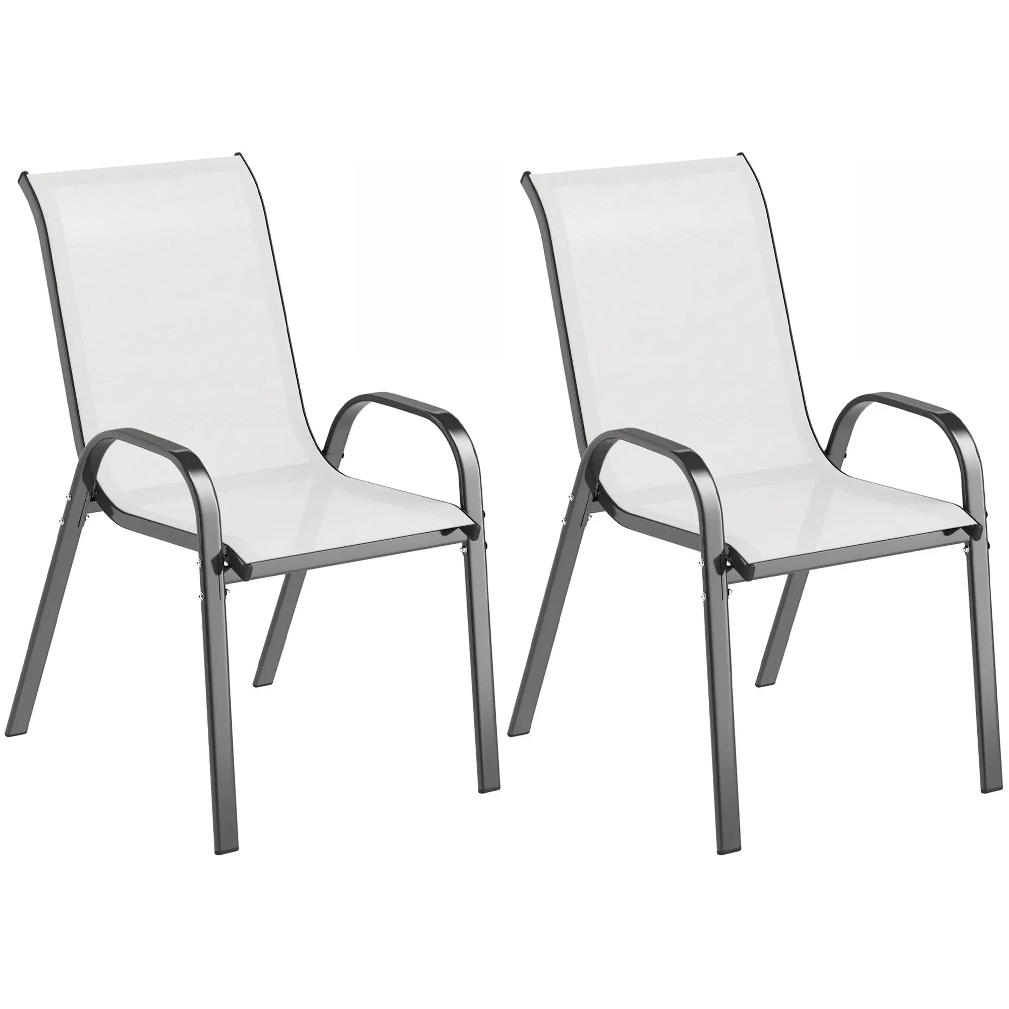 Set of 2 Outdoor Dining Chairs, Stackable, High Back, Light Grey Patio Chairs at Gallery Canada