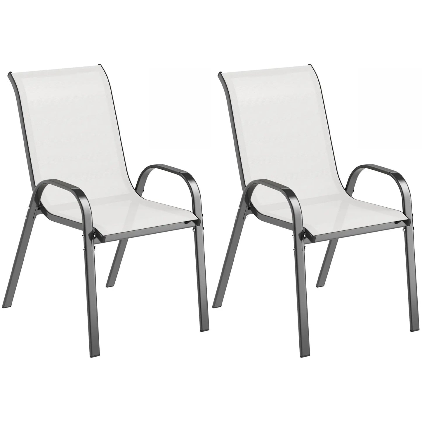 Set of 2 Outdoor Dining Chairs, Stackable, High Back, Light Grey Patio Chairs at Gallery Canada