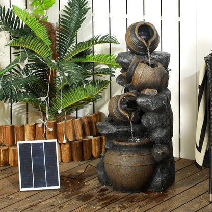 28.3" Solar Water Fountain, 4-Tier Resin Cascading Jars with LED Lights Water Fountains at Gallery Canada