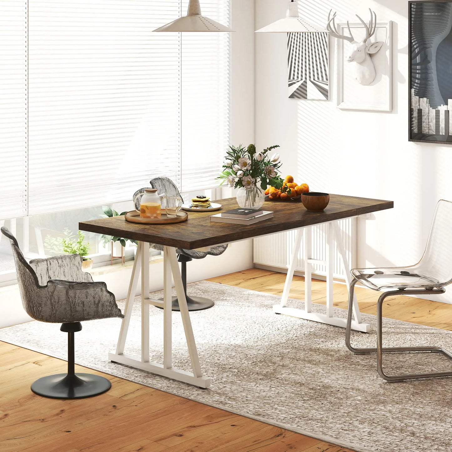 Farmhouse Kitchen Table for 8, Rectangular, White and Brown Dining Tables at Gallery Canada