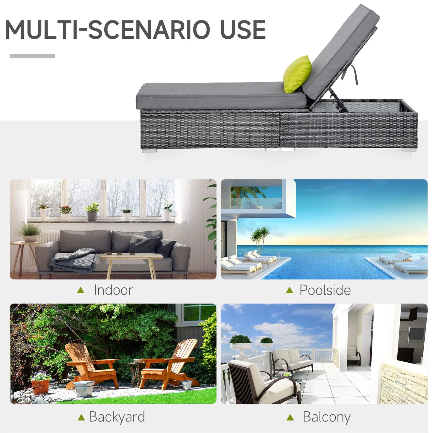 Patio Wicker Lounger, Outdoor PE Rattan Chaise Lounge, Adjustable Recliner, Grey Chaise Loungers at Gallery Canada