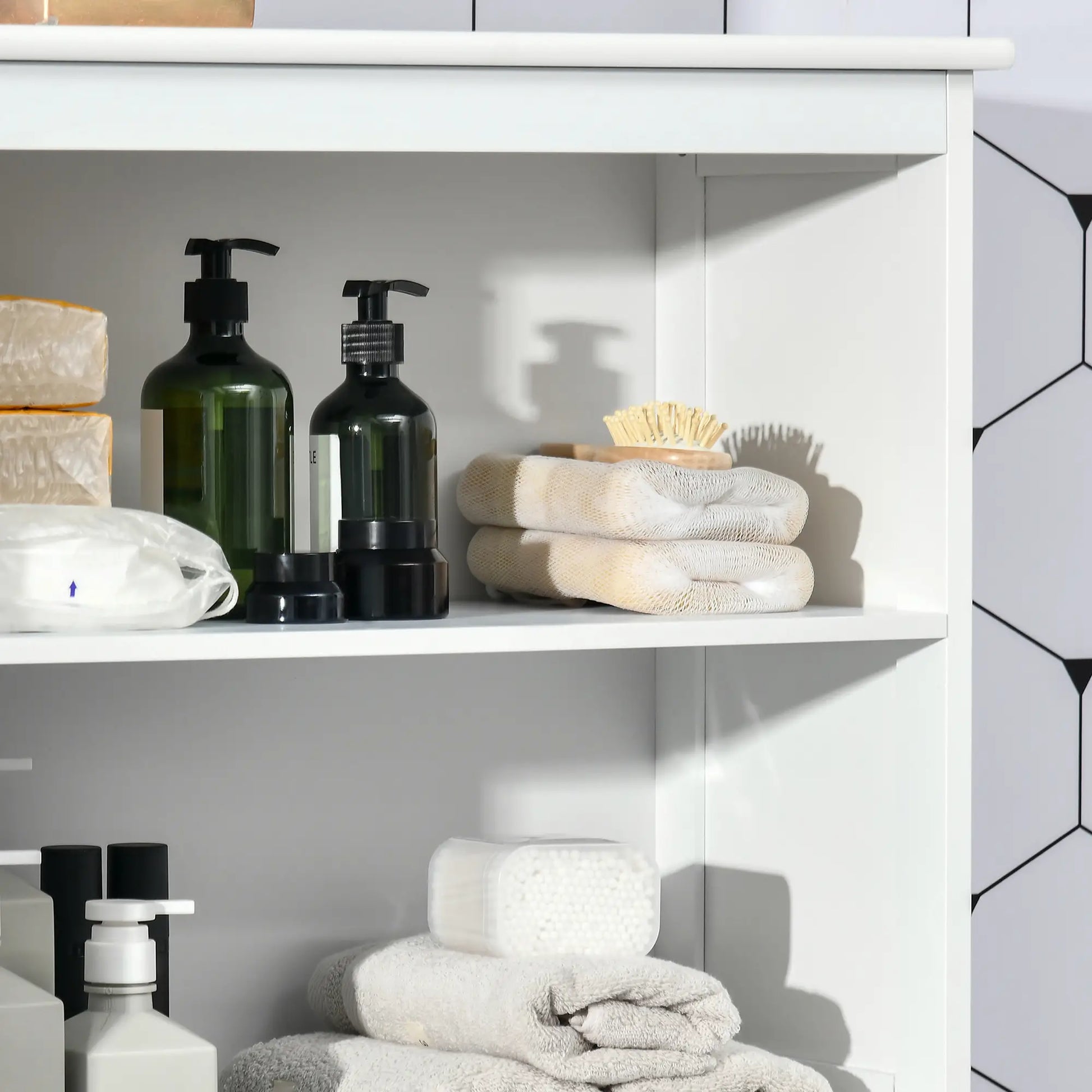 63" Small Buffet with Hutch, 4-Door Kitchen Pantry, Adjustable Shelf, White Kitchen Pantry Cabinets at Gallery Canada