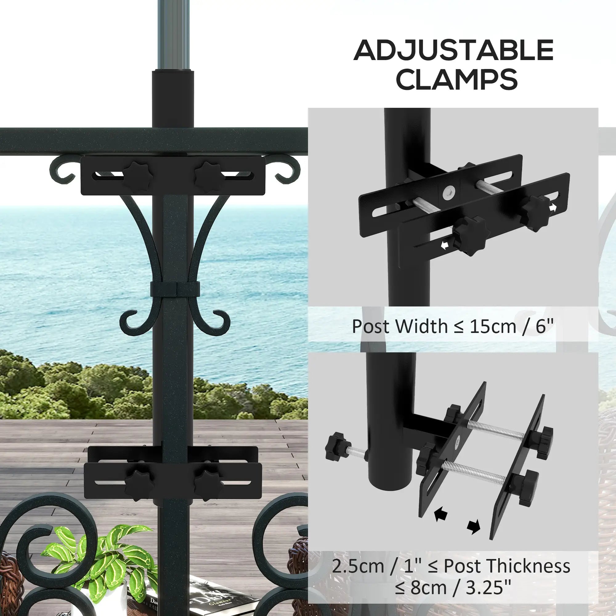 Patio Umbrella Holder Stand, Deck Railing Mount Bracket, Adjustable Clamps, Black Umbrella Bases at Gallery Canada