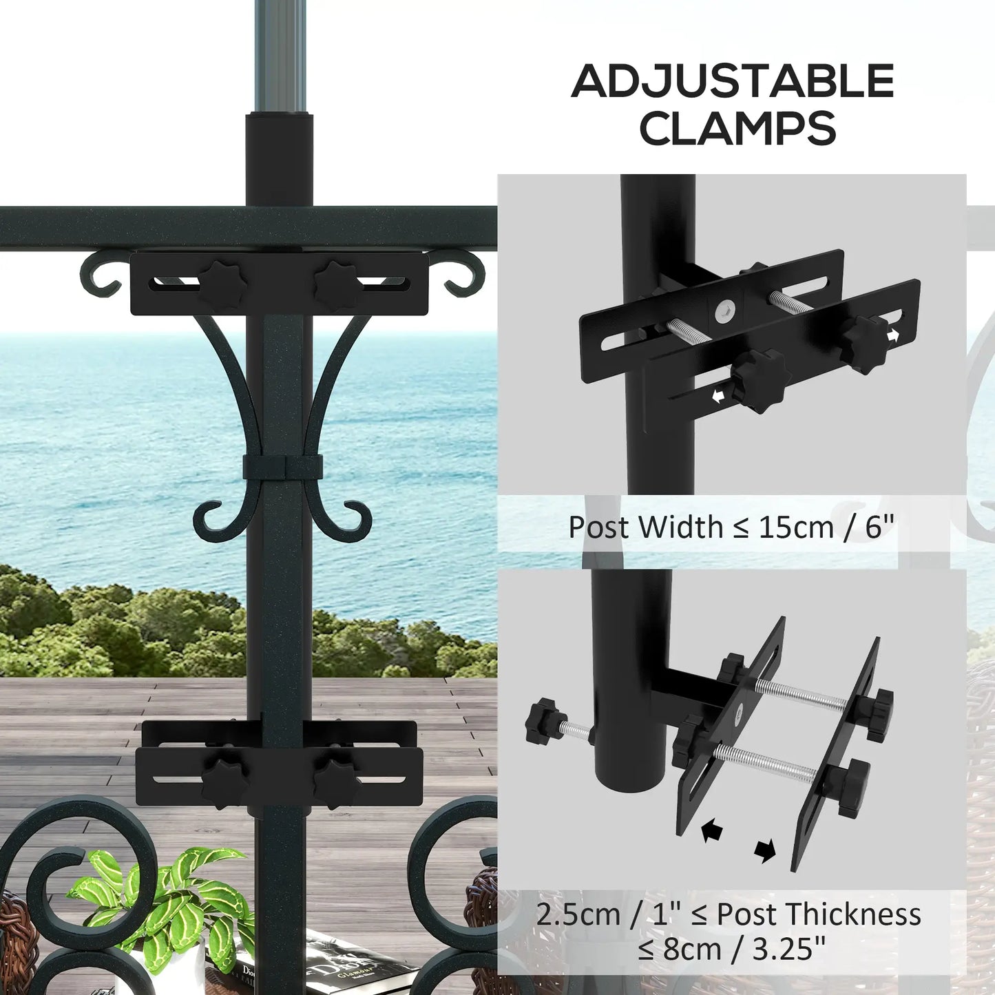 Patio Umbrella Holder Stand, Deck Railing Mount Bracket, Adjustable Clamps, Black Umbrella Bases at Gallery Canada