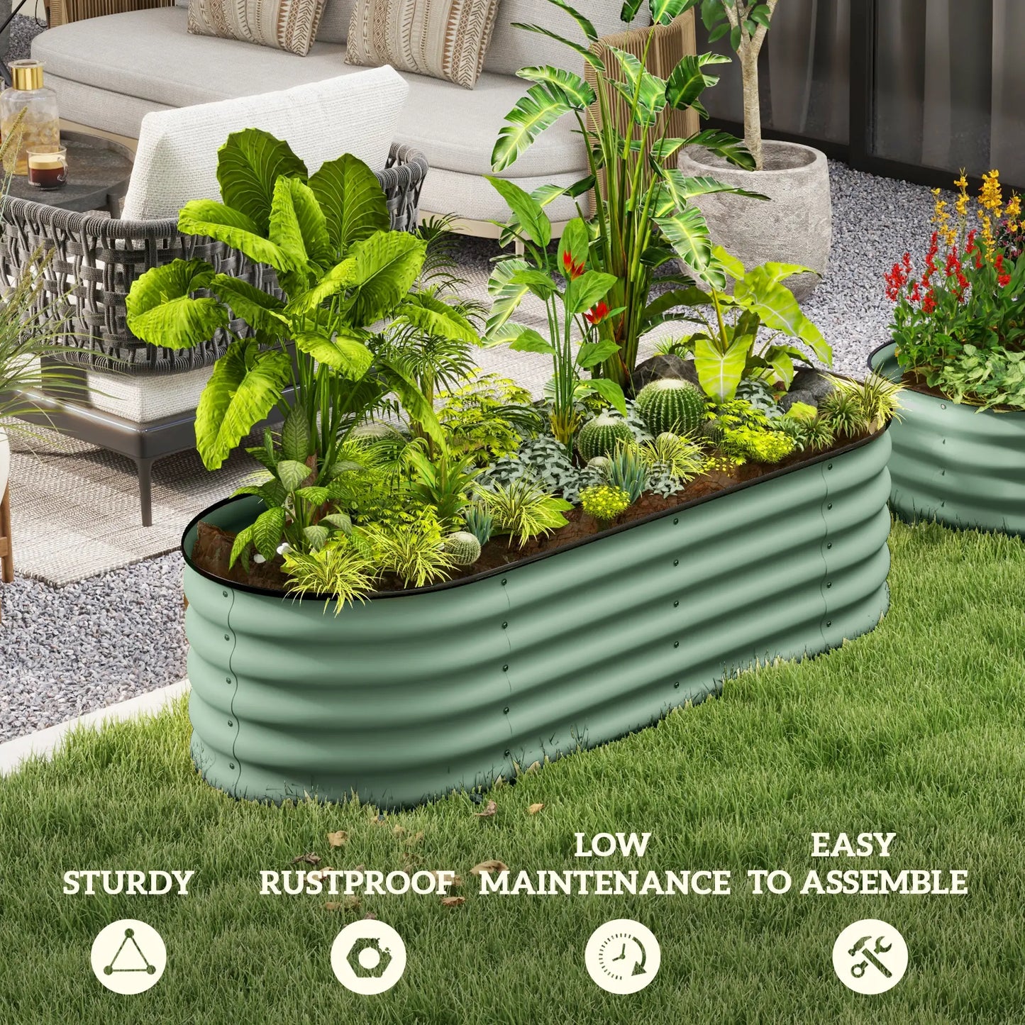 5x2x1.5 FT Galvanized Steel Raised Garden Bed, Green Metal Planter Box, Green