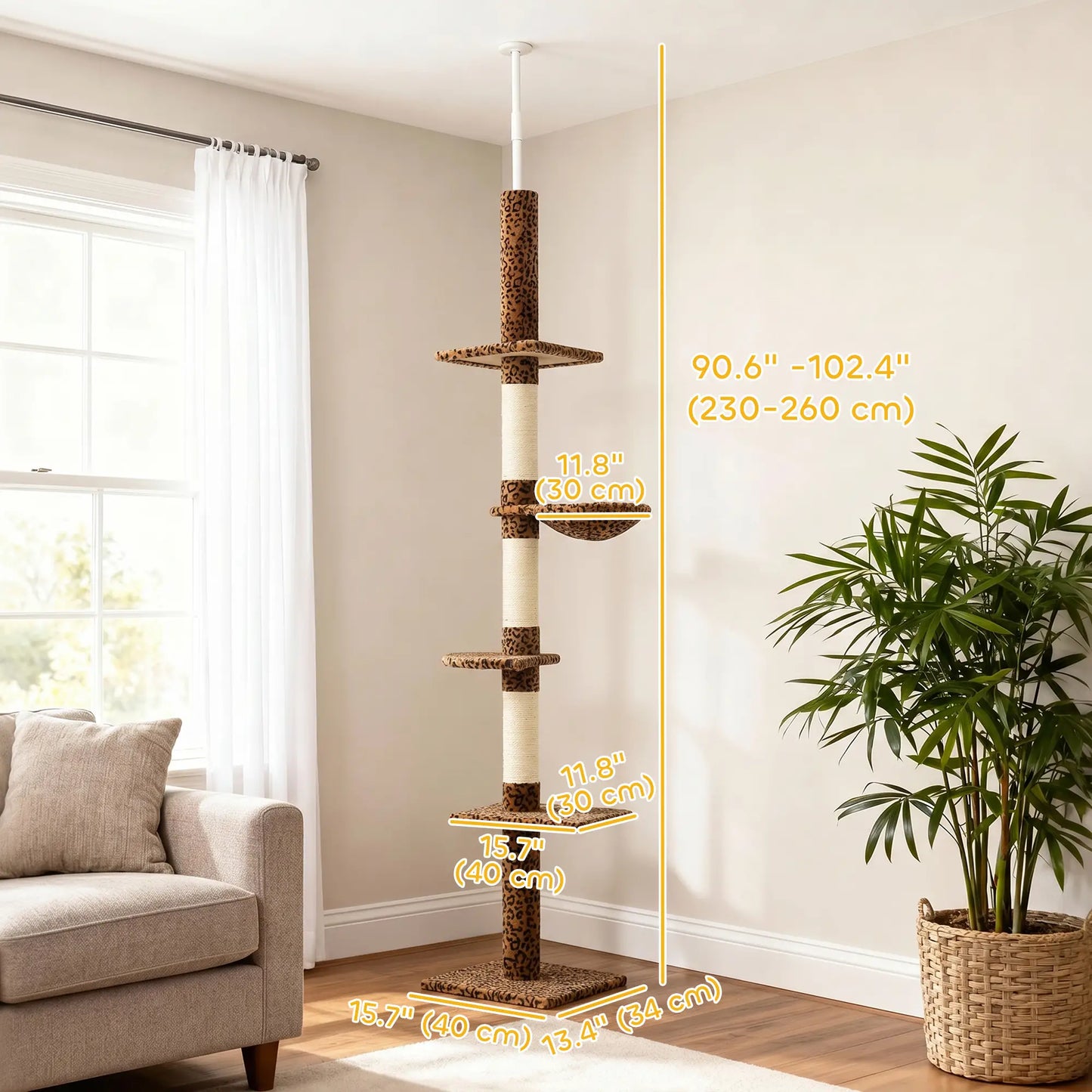 8.5ft Cat Tree 5-Tier Kitty Activity Center With Scratching Post, Leopard Print