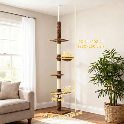 8.5ft Cat Tree 5-Tier Kitty Activity Center With Scratching Post, Leopard Print