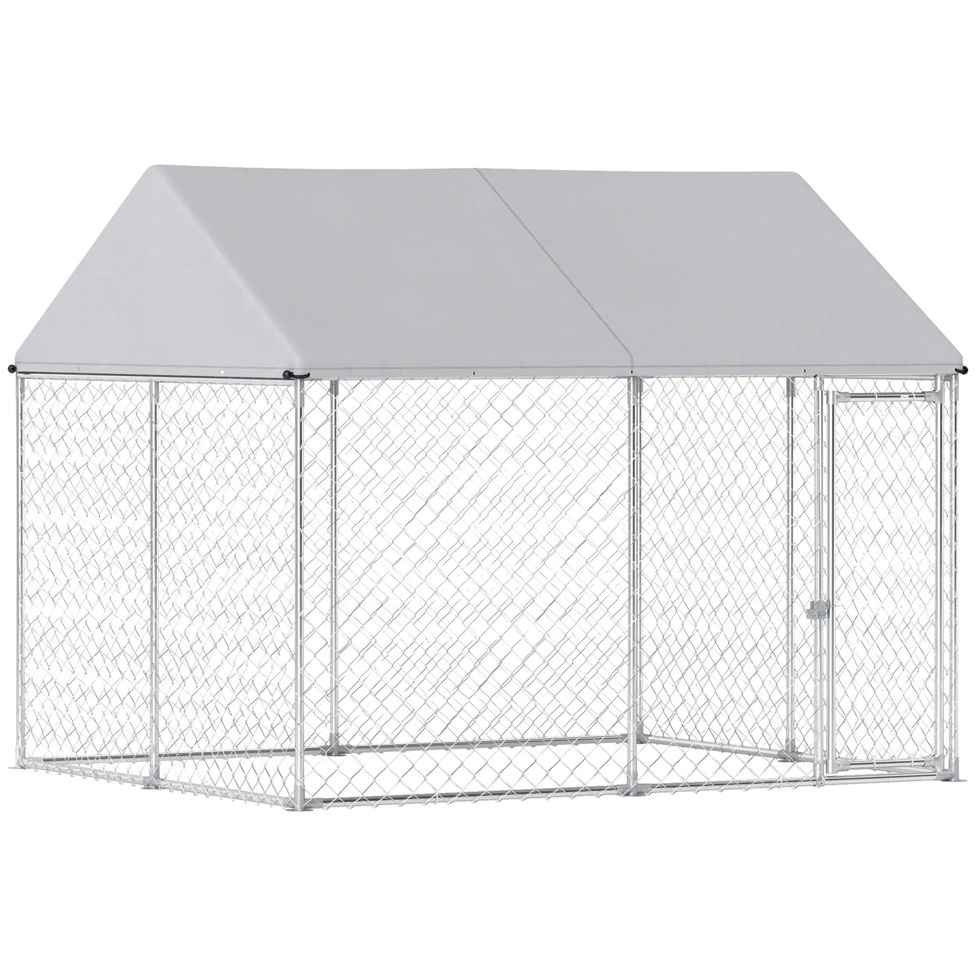 Heavy Duty Galvanized Steel Dog Kennel, Waterproof Roof, Lockable Latch, 9.2' x 7.5' x 7.2' Houses, Kennels & Pens Silver at Gallery Canada