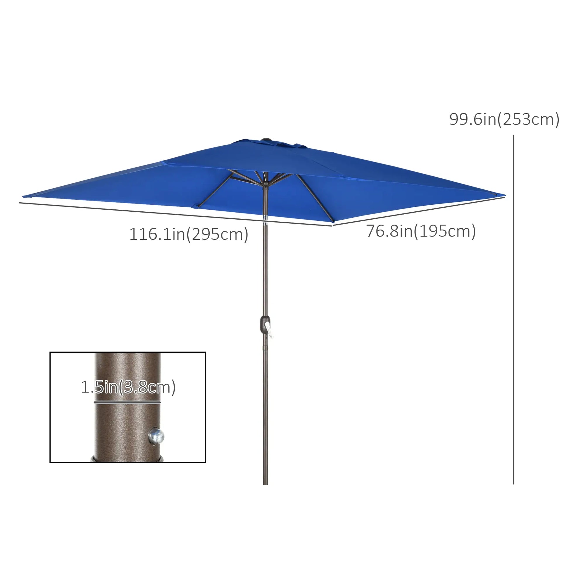 6.5x10ft Rectangle Patio Umbrella, Aluminum Frame, Crank Handle, Dark Blue Sun Umbrellas at Gallery Canada