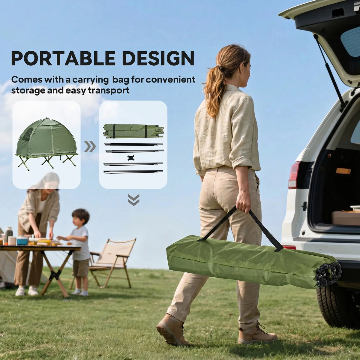 Compact Pop Up Camping Cot Tent Combo, Folding Outdoor, Dark Green Camping Tents at Gallery Canada