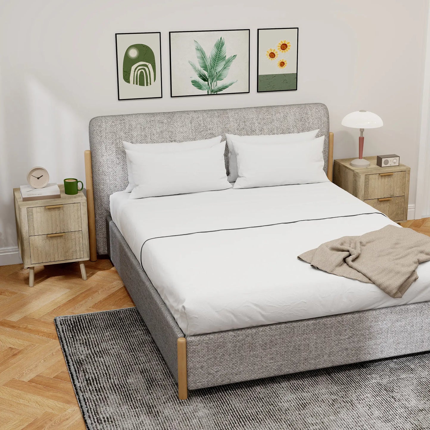 Night Stands Set of 2, Finger Pulls, Fluted Drawers, Round Edges, Oak Bedside Tables at Gallery Canada