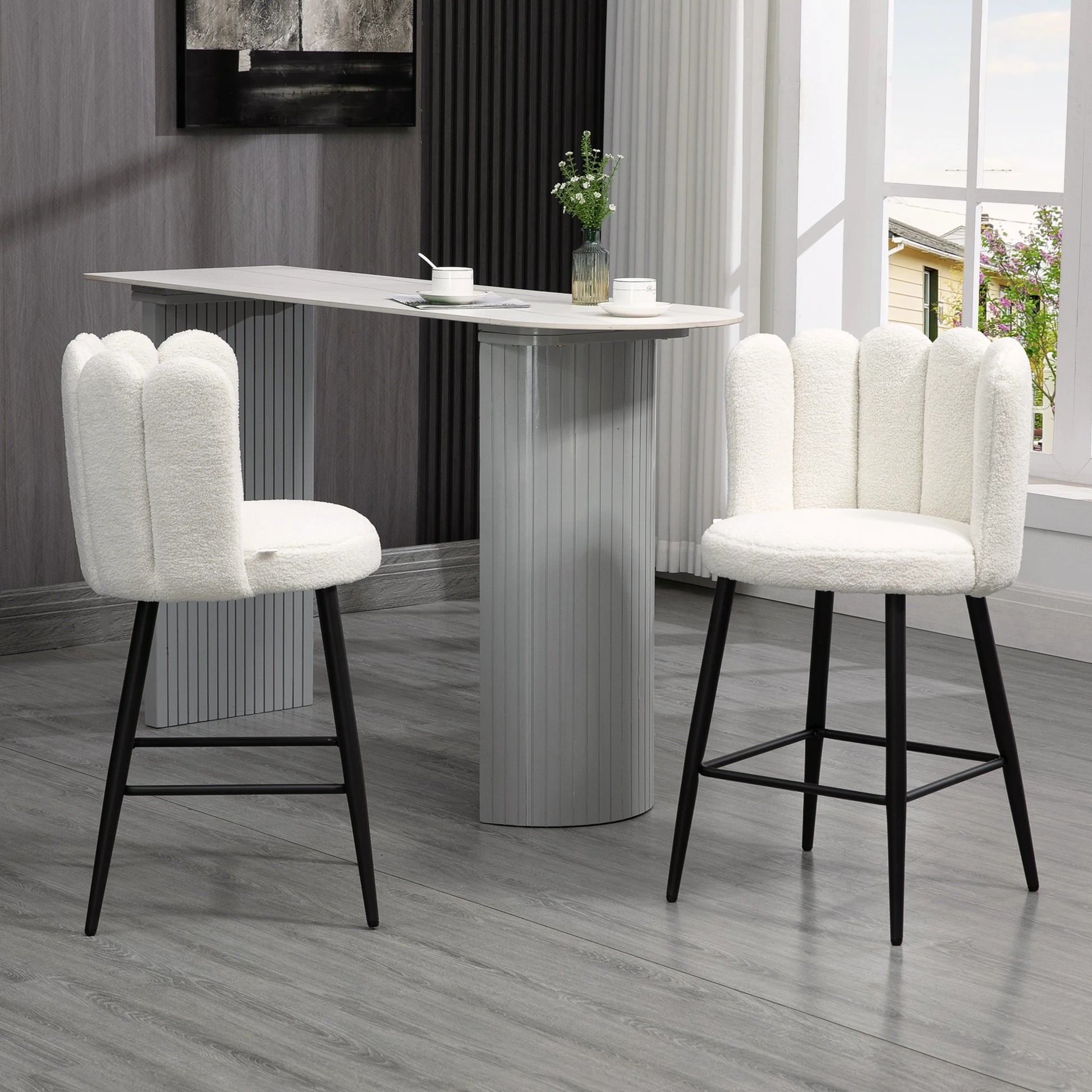 Faux Cashmere Bar Stools, Set of 2, Counter Height, 20.5"x19.7"x36.6", Cream Bar Stools at Gallery Canada
