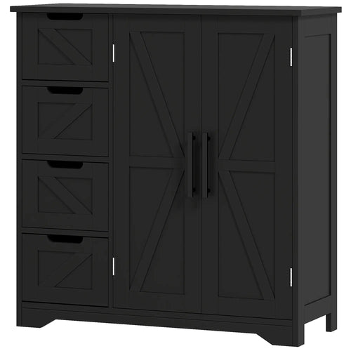 Farmhouse Bathroom Floor Cabinet, Adjustable Shelf, Black