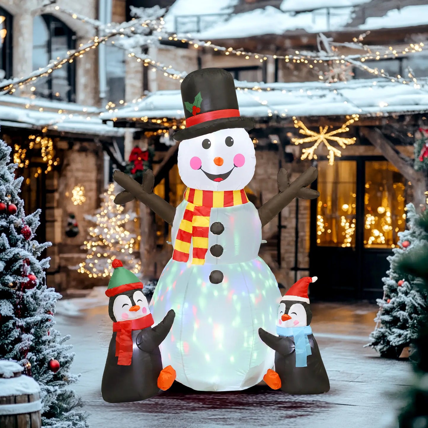 6FT Snowman Penguins Inflatable with LED Lights, Flashing Projector Christmas Inflatables at Gallery Canada