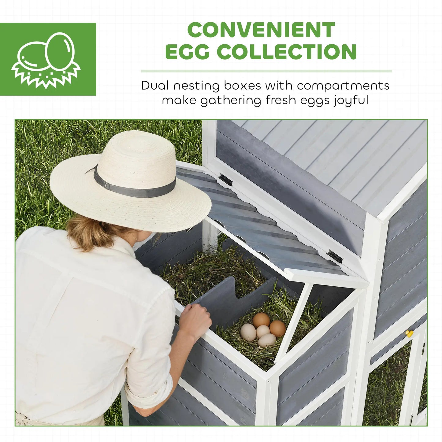 66.5" Large Chicken Coop, Wooden House, 2 Nesting Boxes, Sliding Tray, Ramp Chicken Coops at Gallery Canada