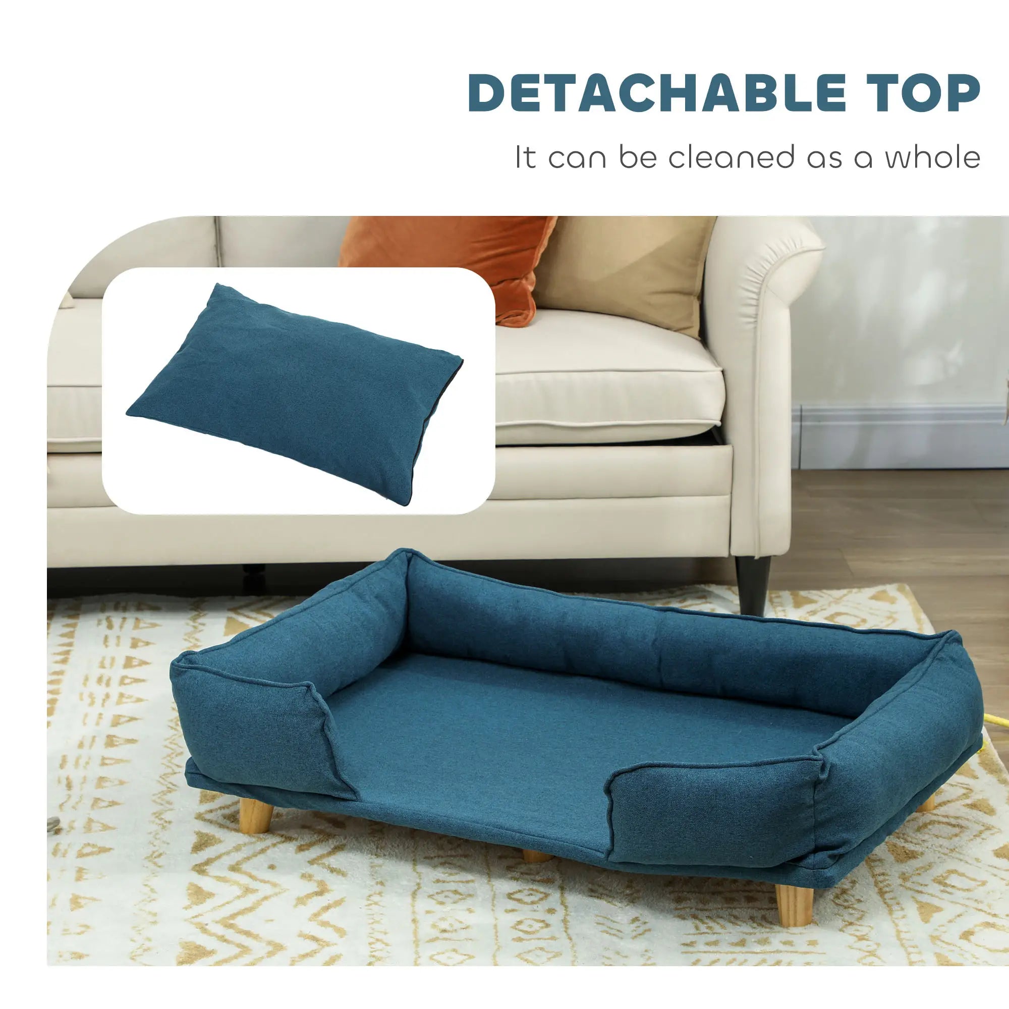 Washable Dog Sofa For Large Dogs, Elevated Pet Couch, Dark Blue Dog Sofas at Gallery Canada