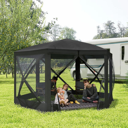 12' x 12' Hexagon Pop Up Screen Tent, Camping Shelter w/ Mesh, Carry Bag, Black Pop Up Canopies at Gallery Canada